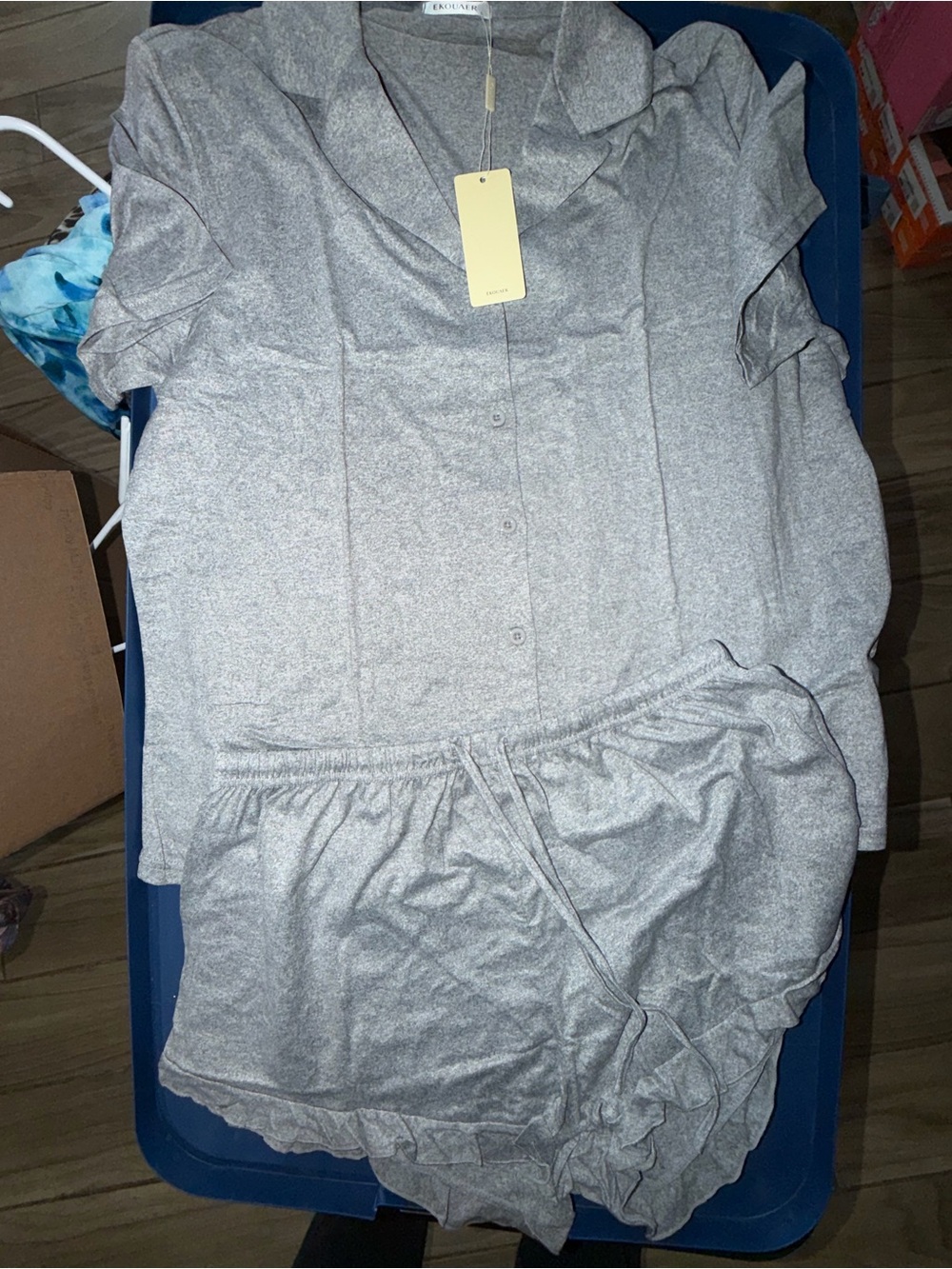 Soft Gray womens Short Sleeve Shirt & Shorts Set